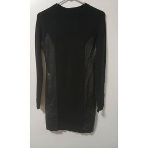 Susan Monaco womens small lamb leather fine wool mini dress patchwork
